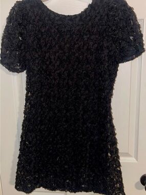 Lulu's Black Textured Lace Short Sleeve Dress